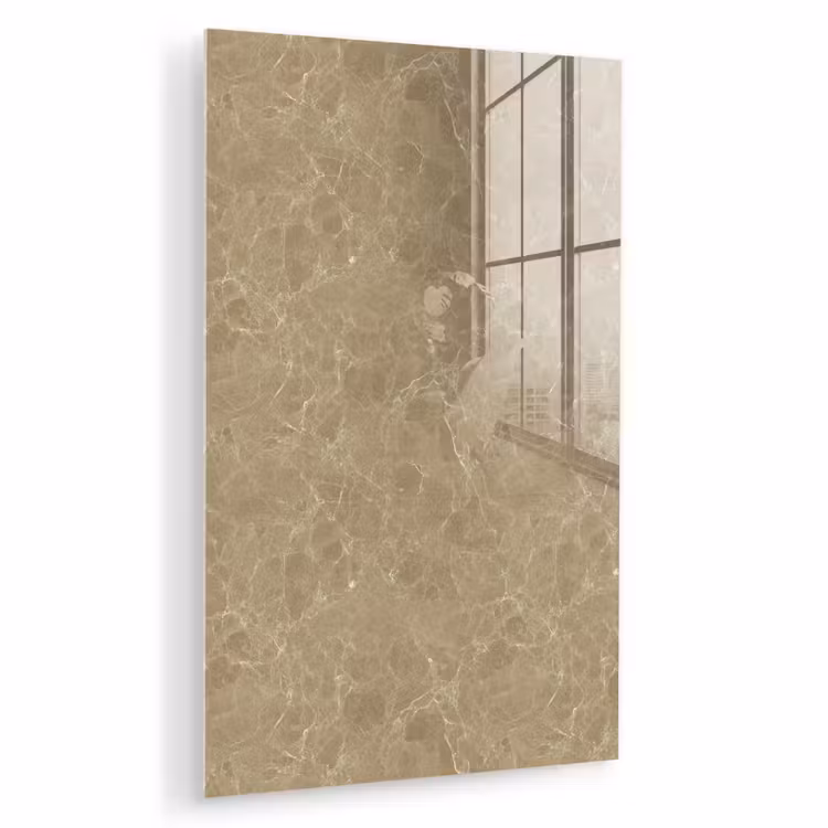 Glas schilderij - Beige - Marmer - Witte aders — 1