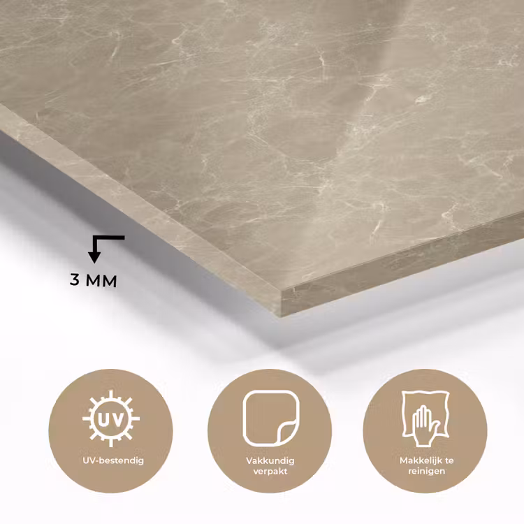Glas schilderij - Beige - Marmer - Witte aders — 3