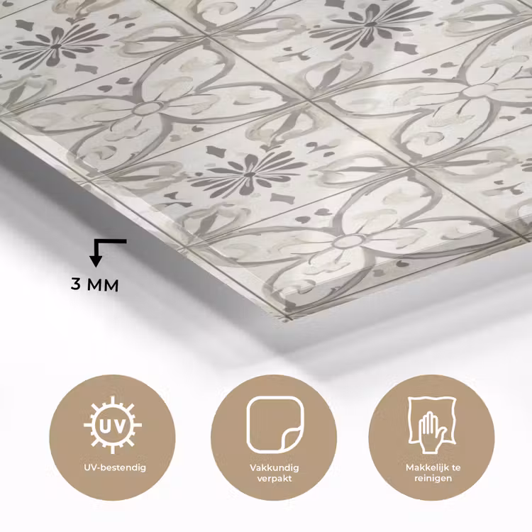 Glas schilderij - Antiek - Tegel - Beige — 3