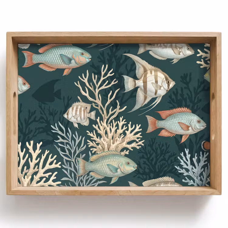 Dienblad - Vis - Koraal - Onderwater - Illustratie — 1