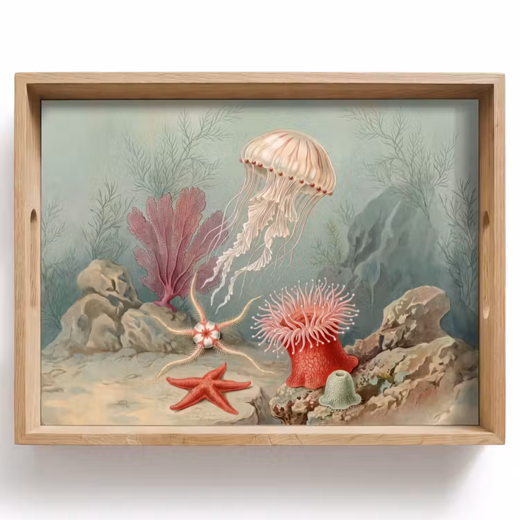 Dienblad - Zeeleven - Kwal - Onderwater - Illustratie - Beige — 1