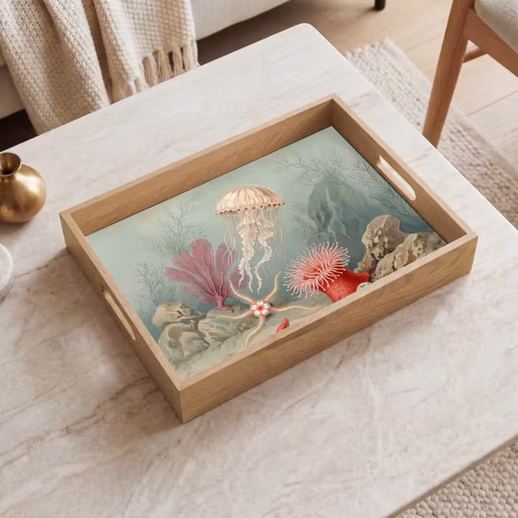 Dienblad - Zeeleven - Kwal - Onderwater - Illustratie - Beige — 2
