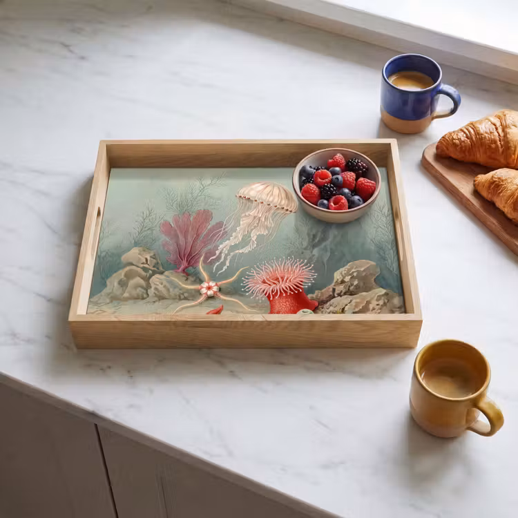 Dienblad - Zeeleven - Kwal - Onderwater - Illustratie - Beige — 4