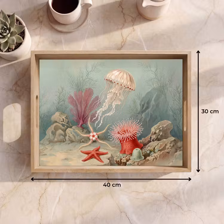 Dienblad - Zeeleven - Kwal - Onderwater - Illustratie - Beige — 9