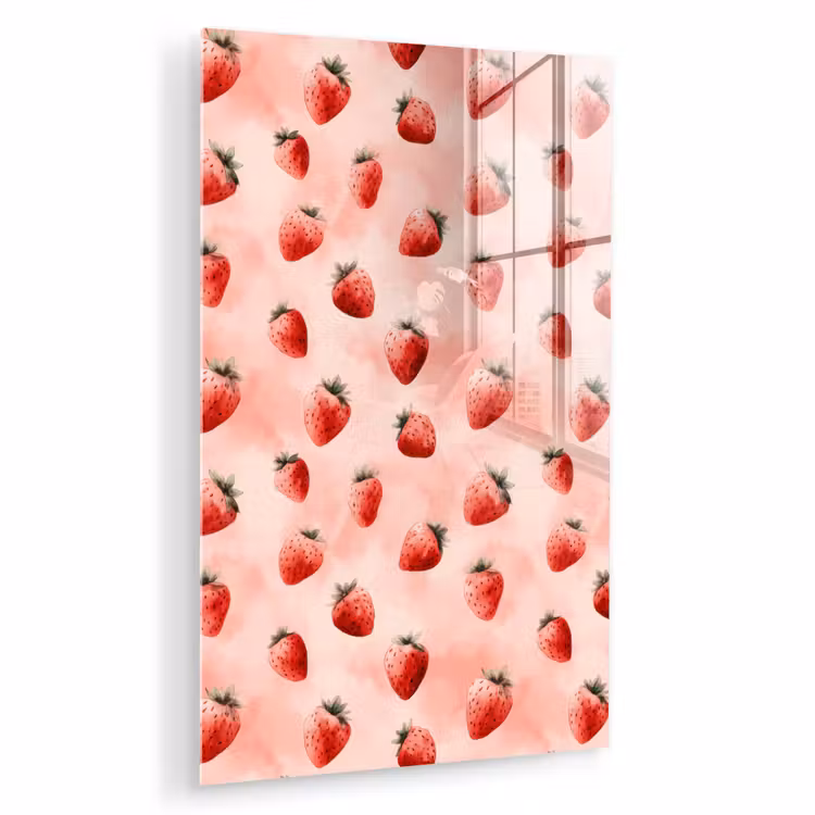 Glas schilderij - Aardbei - Patroon - Roze — 1