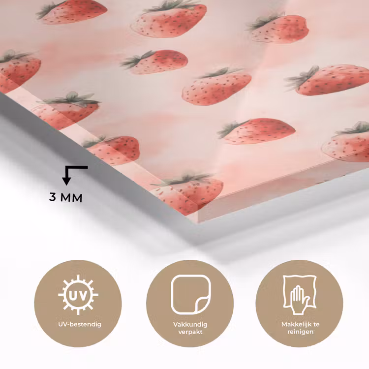 Glas schilderij - Aardbei - Patroon - Roze — 3