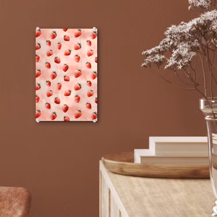 Glas schilderij - Aardbei - Patroon - Roze — 6