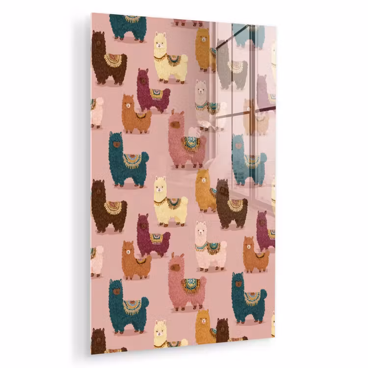 Glas schilderij - Alpaca's - Patroon - Kleurrijk — 1