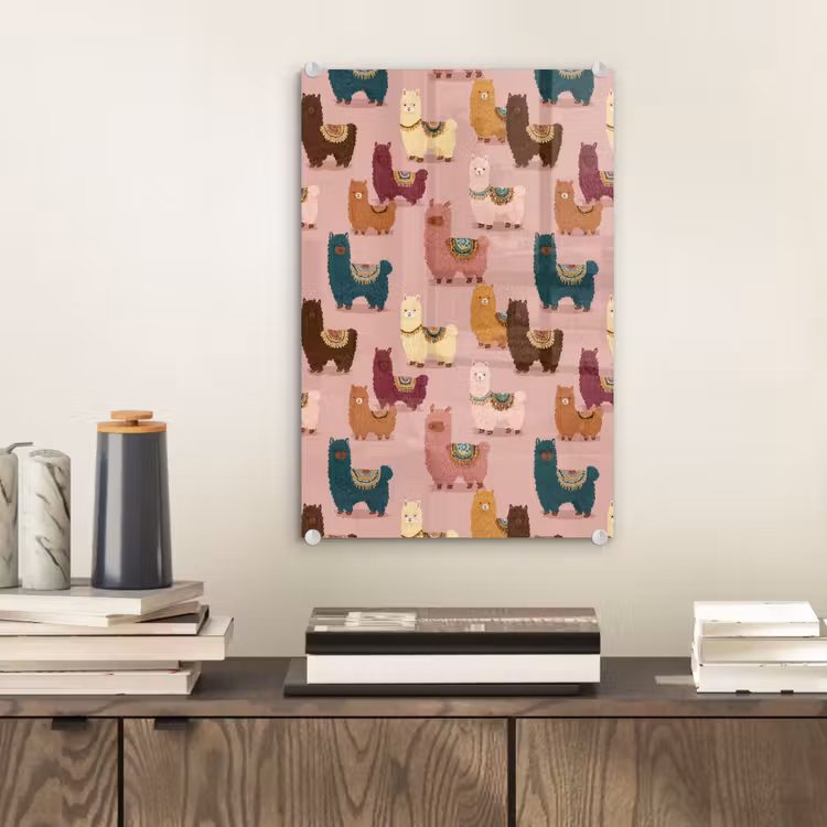Glas schilderij - Alpaca's - Patroon - Kleurrijk — 2