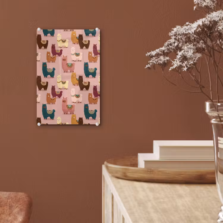 Glas schilderij - Alpaca's - Patroon - Kleurrijk — 6