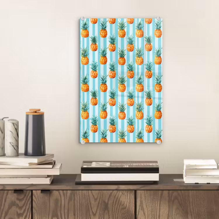 Glas schilderij - Ananas - Strepen - Groen — 2
