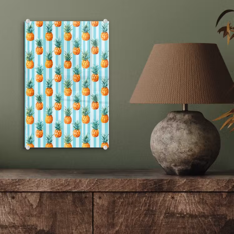 Glas schilderij - Ananas - Strepen - Groen — 4