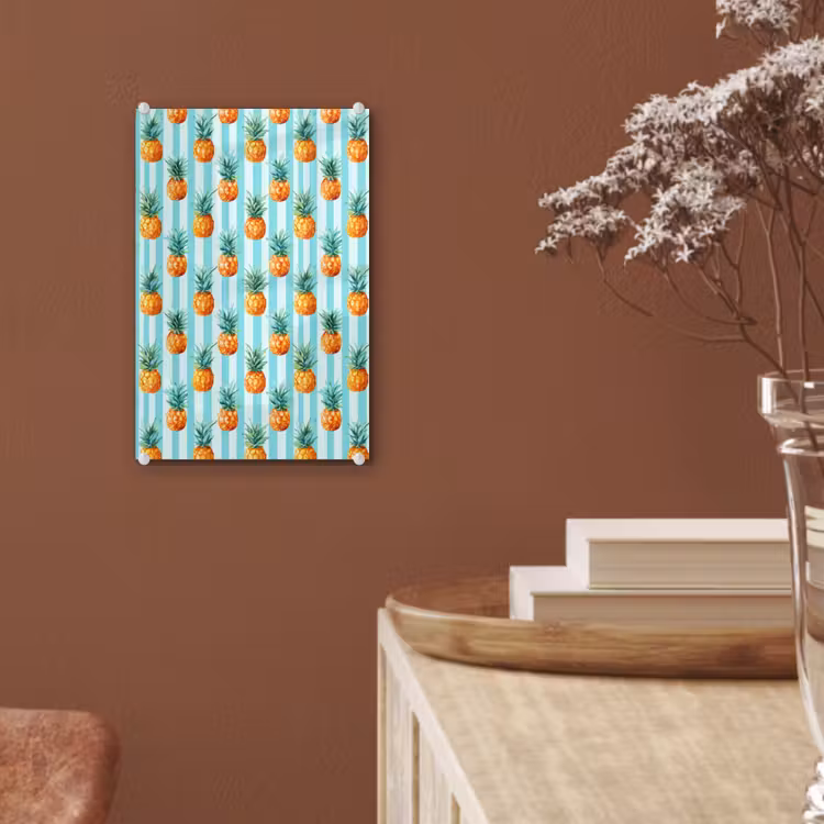 Glas schilderij - Ananas - Strepen - Groen — 6