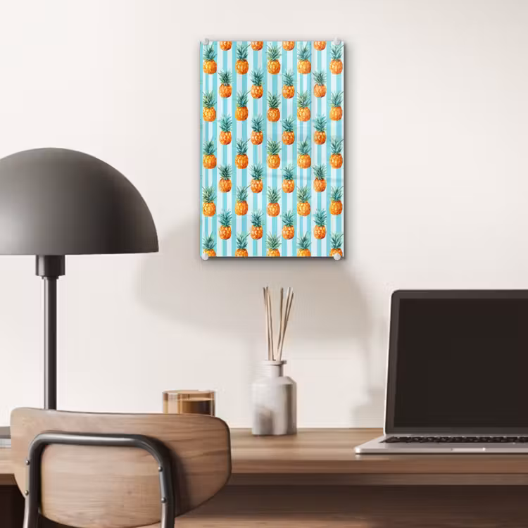 Glas schilderij - Ananas - Strepen - Groen — 7