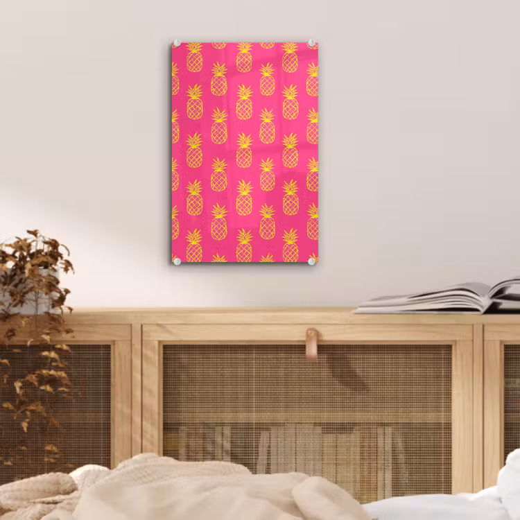 Glas schilderij - Ananas - Trendy - Roze — 5