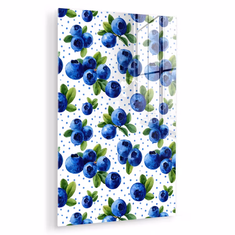 Glas schilderij - Bessen - Patroon - Blauw — 1