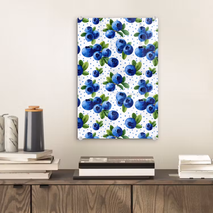 Glas schilderij - Bessen - Patroon - Blauw — 2
