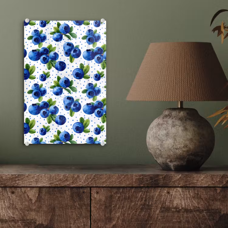 Glas schilderij - Bessen - Patroon - Blauw — 4