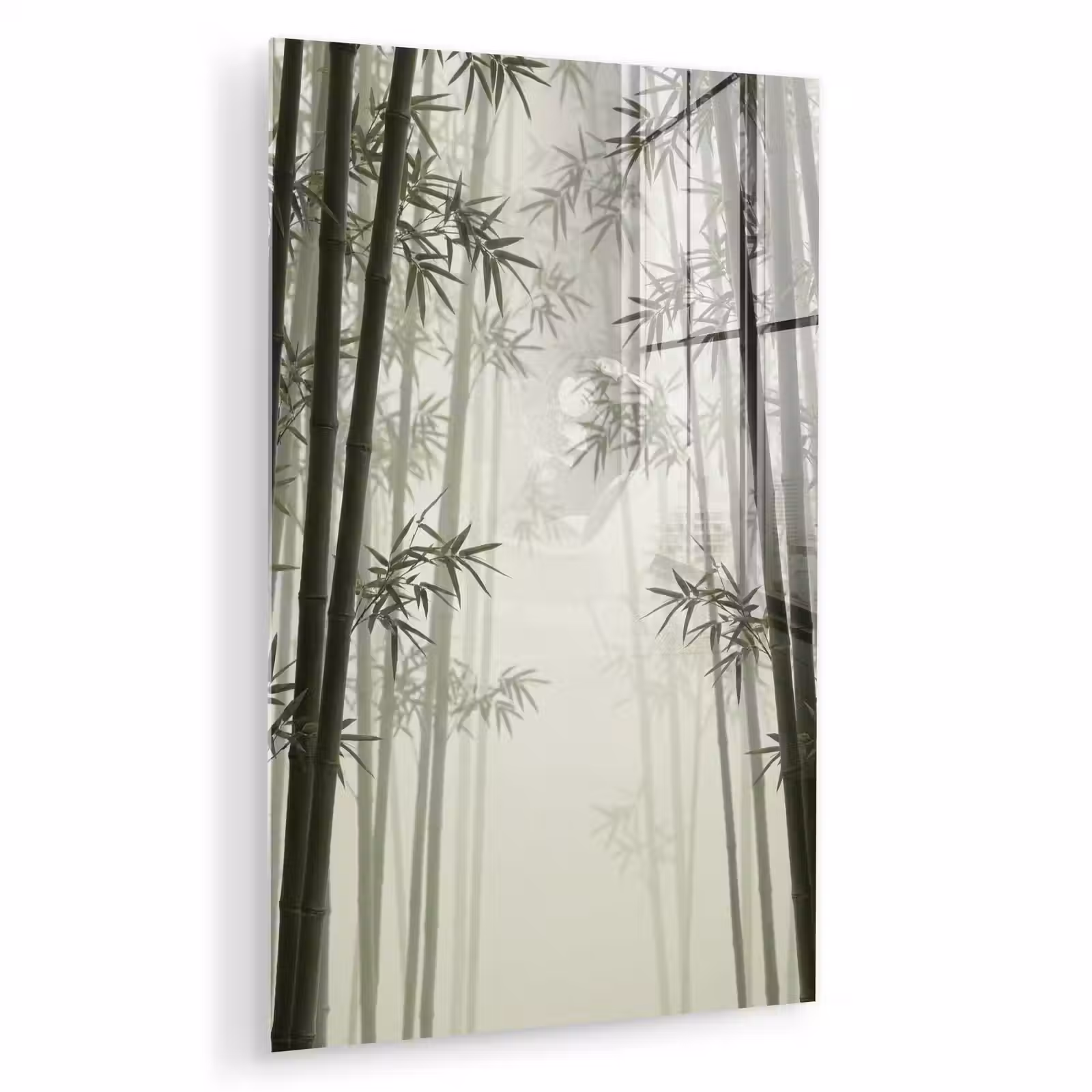 Glas schilderij - Bamboe - Bos - Mist - Natuur — 1