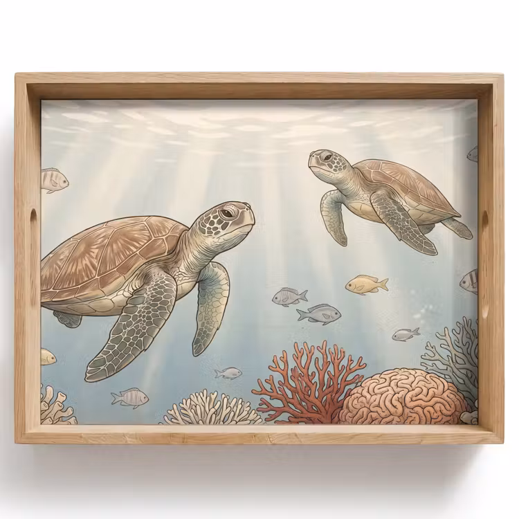 Dienblad - Schildpad - Onderwater - Natuur - Illustratie — 1