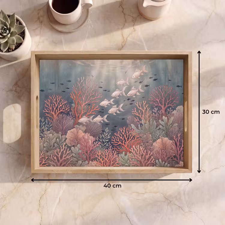 Dienblad - Vis - Koraal - Onderwater - Illustratie - Vintage — 9