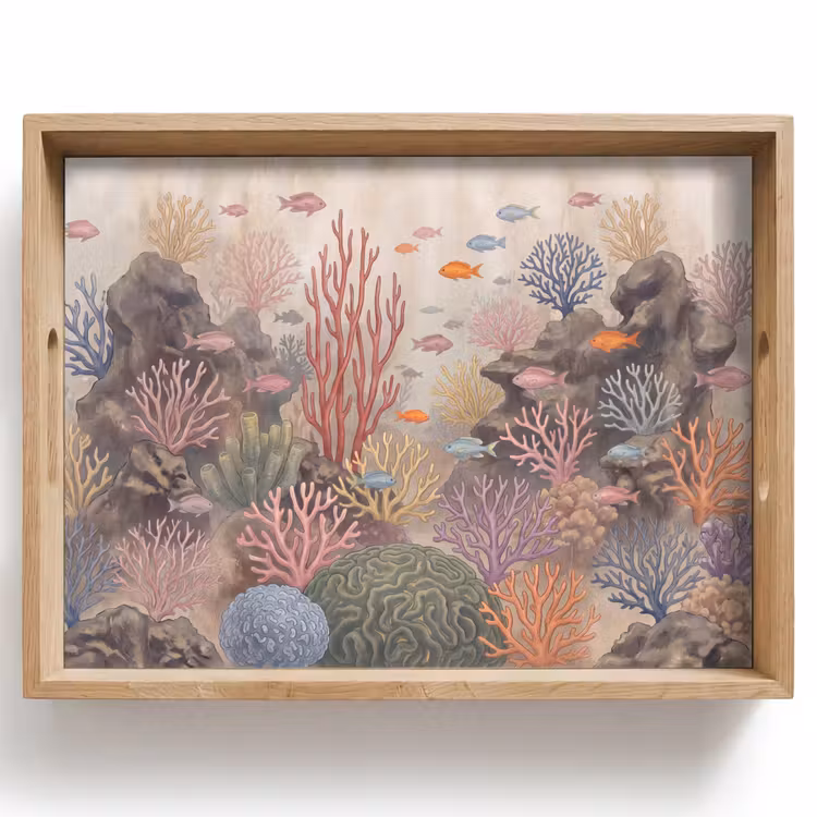 Dienblad - Vis - Koraalrif - Onderwaterwereld - Illustratie — 1