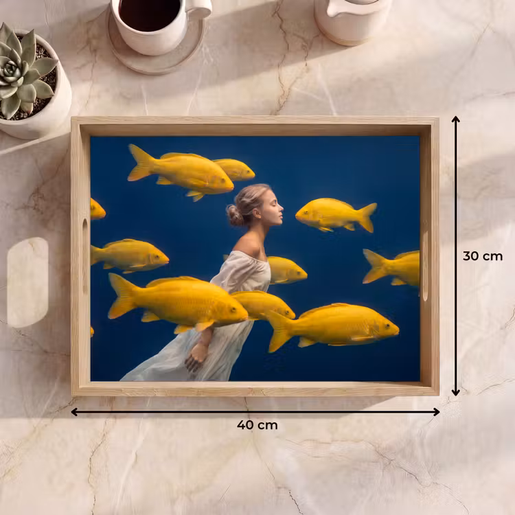 Dienblad - Vrouw - Vis - Water - Natuur - Geel — 9