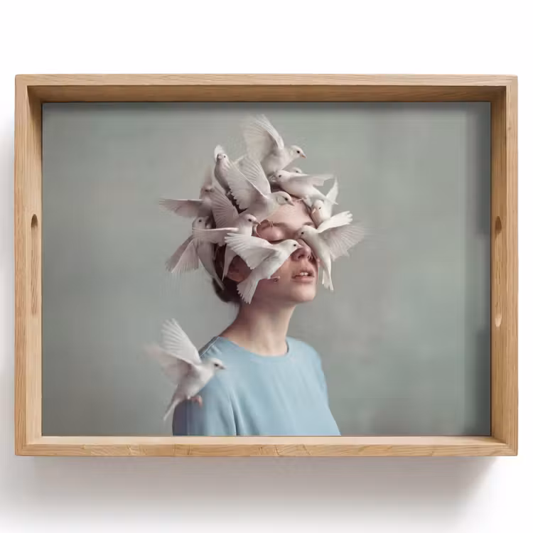 Dienblad - Vrouw - Vogels - Abstract - Modern - Wit — 1