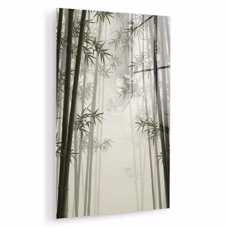 Glas schilderij - Bamboe - Bos - Mist - Natuur — 1