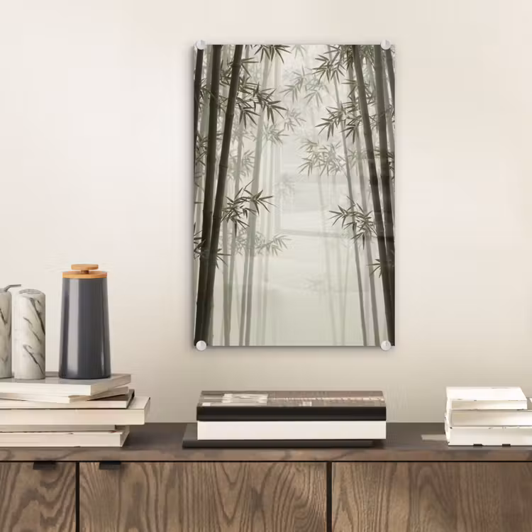 Glas schilderij - Bamboe - Bos - Mist - Natuur — 2