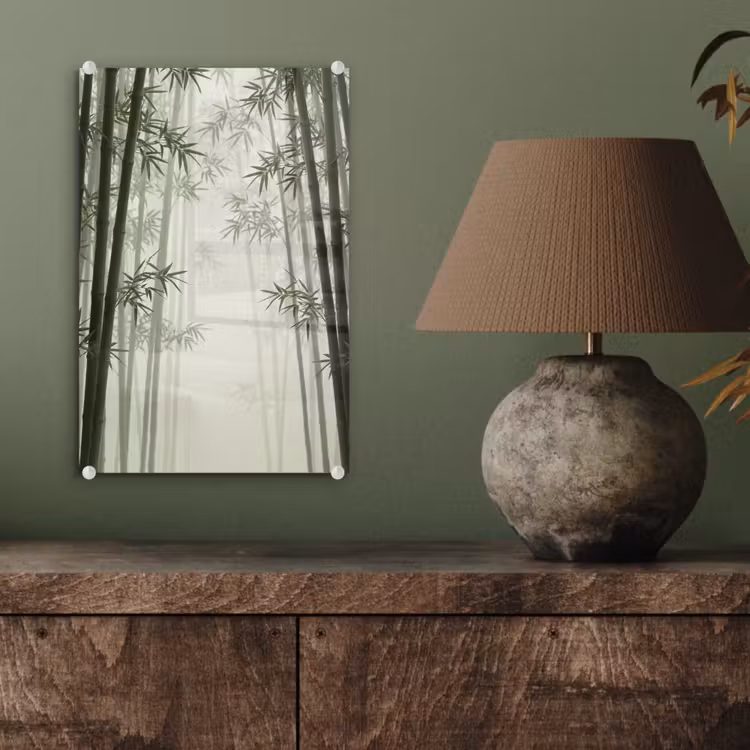 Glas schilderij - Bamboe - Bos - Mist - Natuur — 4