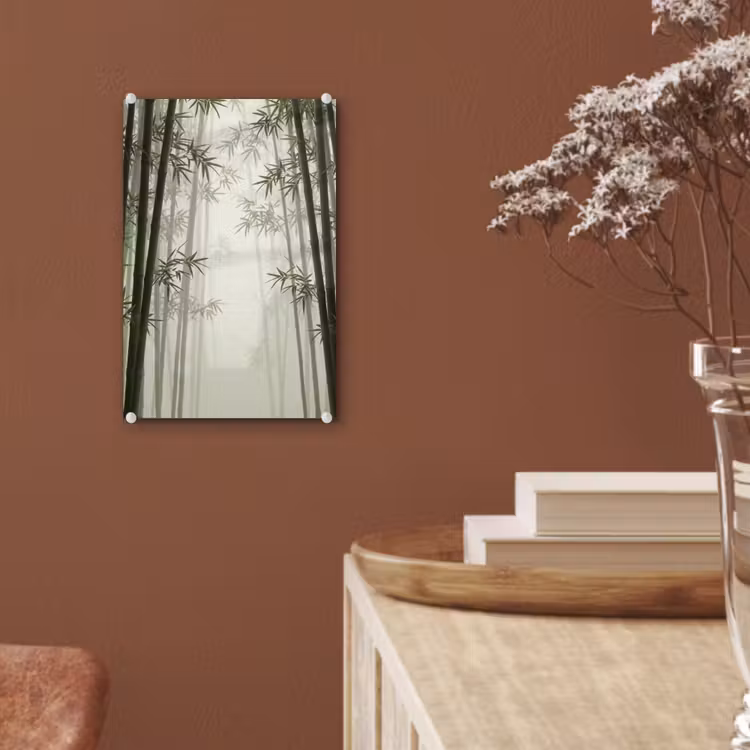 Glas schilderij - Bamboe - Bos - Mist - Natuur — 6