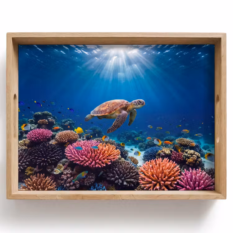 Dienblad - Schildpad - Koraalrif - Oceaan - Dieren - Blauw — 1