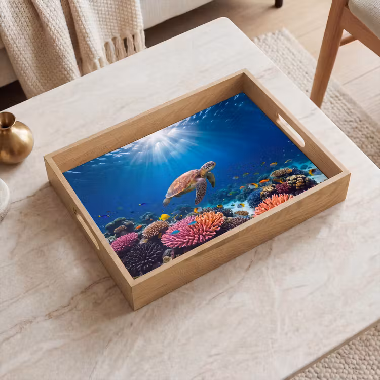 Dienblad - Schildpad - Koraalrif - Oceaan - Dieren - Blauw — 2