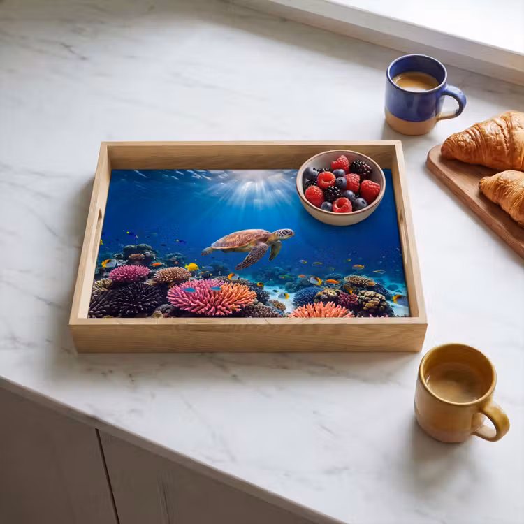 Dienblad - Schildpad - Koraalrif - Oceaan - Dieren - Blauw — 4