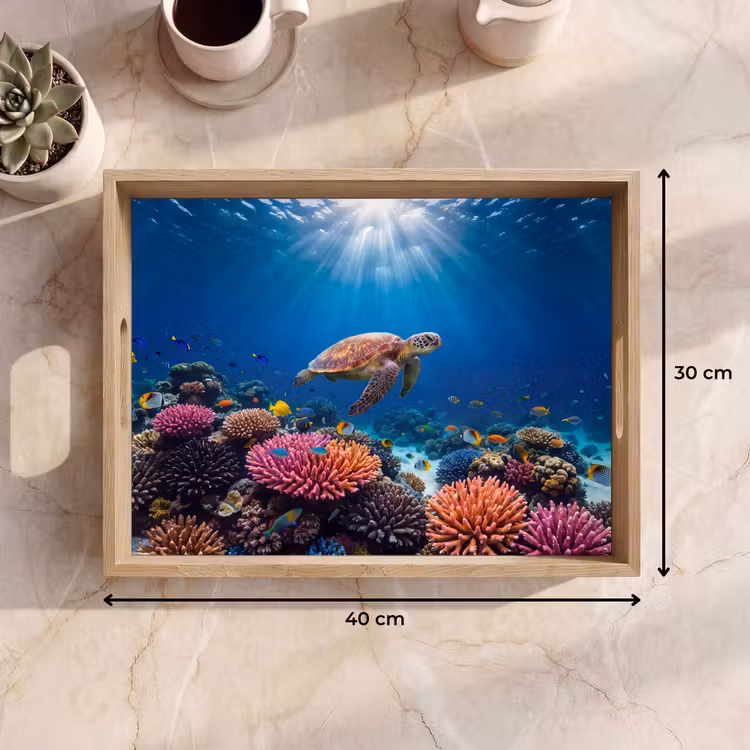 Dienblad - Schildpad - Koraalrif - Oceaan - Dieren - Blauw — 9