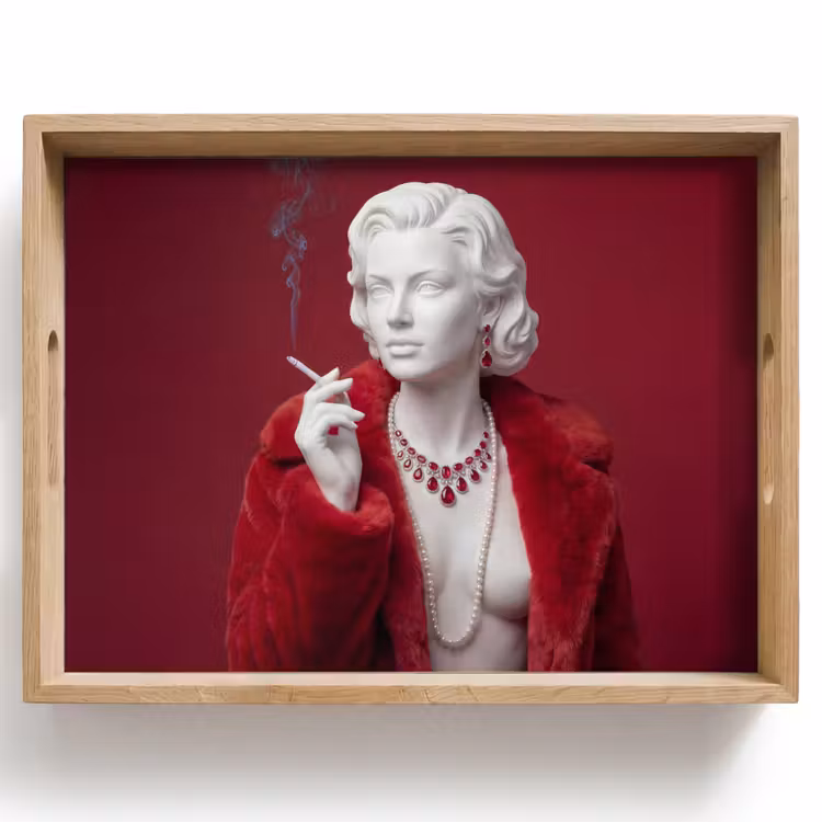 Dienblad - Vrouw - Bontjas - Mode - Klassiek - Rood — 1
