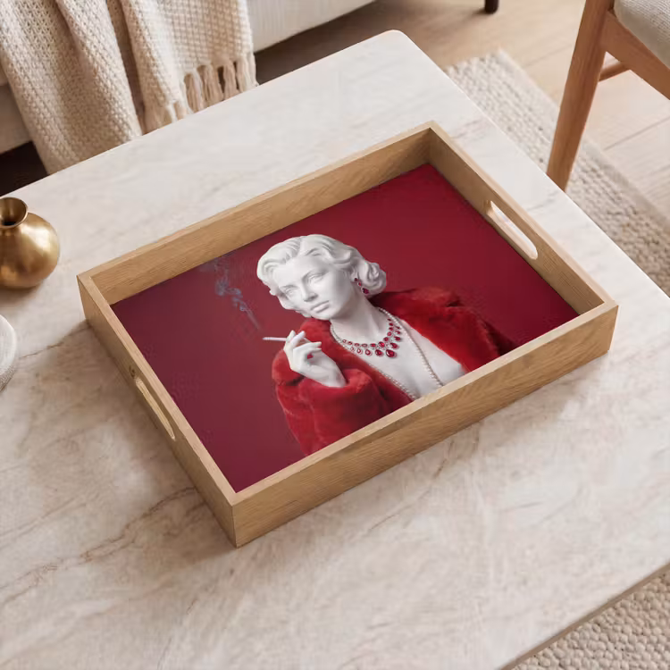 Dienblad - Vrouw - Bontjas - Mode - Klassiek - Rood — 2