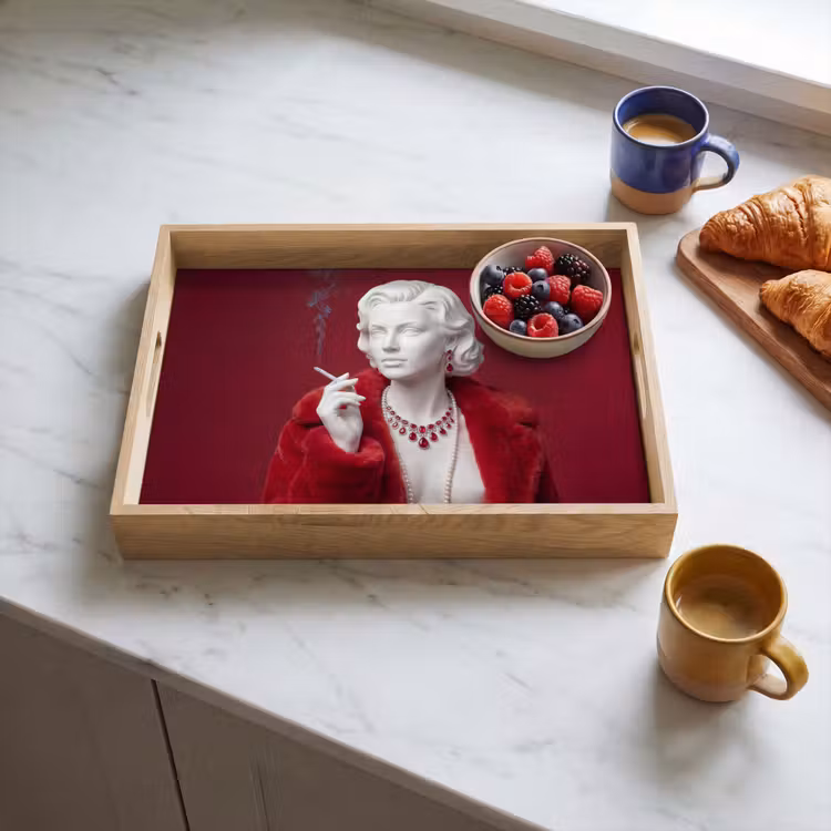 Dienblad - Vrouw - Bontjas - Mode - Klassiek - Rood — 4