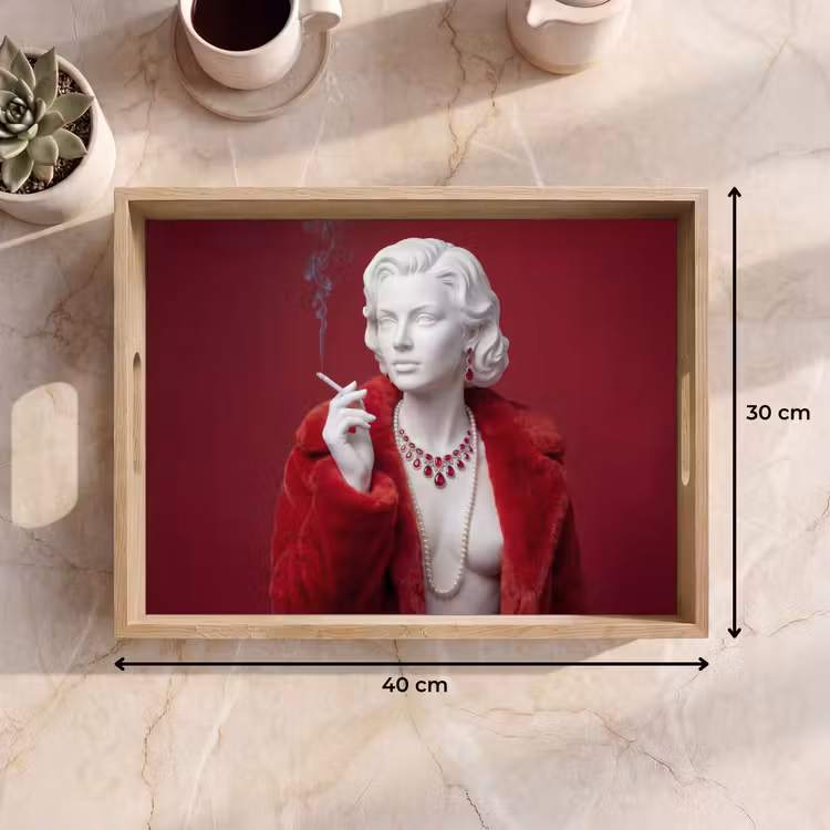 Dienblad - Vrouw - Bontjas - Mode - Klassiek - Rood — 9