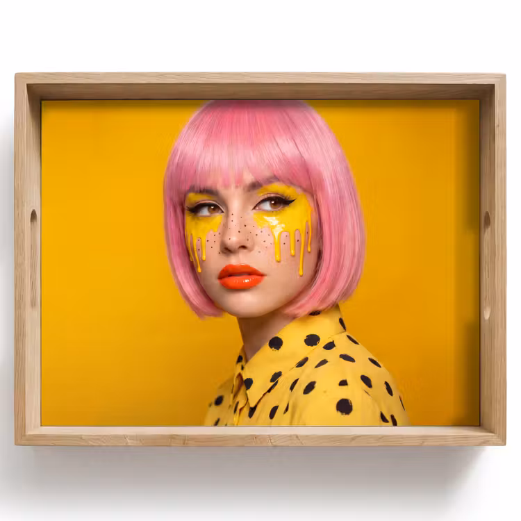 Dienblad - Vrouw - Portret - Abstract - Kleurrijk - Geel — 1