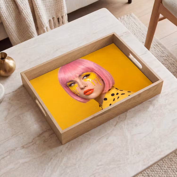 Dienblad - Vrouw - Portret - Abstract - Kleurrijk - Geel — 2