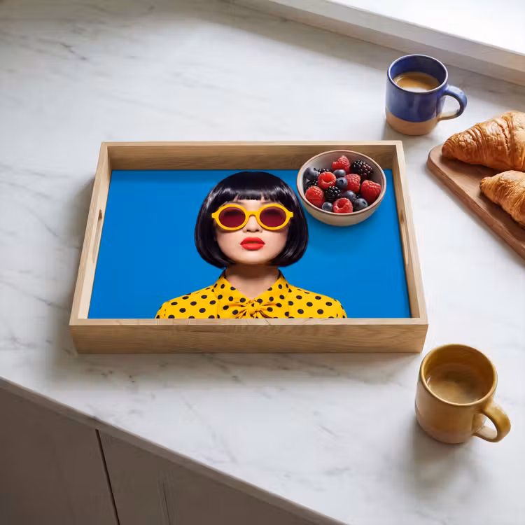 Dienblad - Vrouw - Zonnebril - Pop Art - Portret - Geel — 4