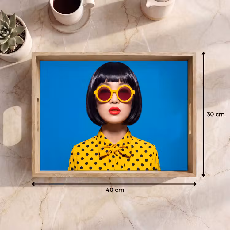 Dienblad - Vrouw - Zonnebril - Pop Art - Portret - Geel — 9