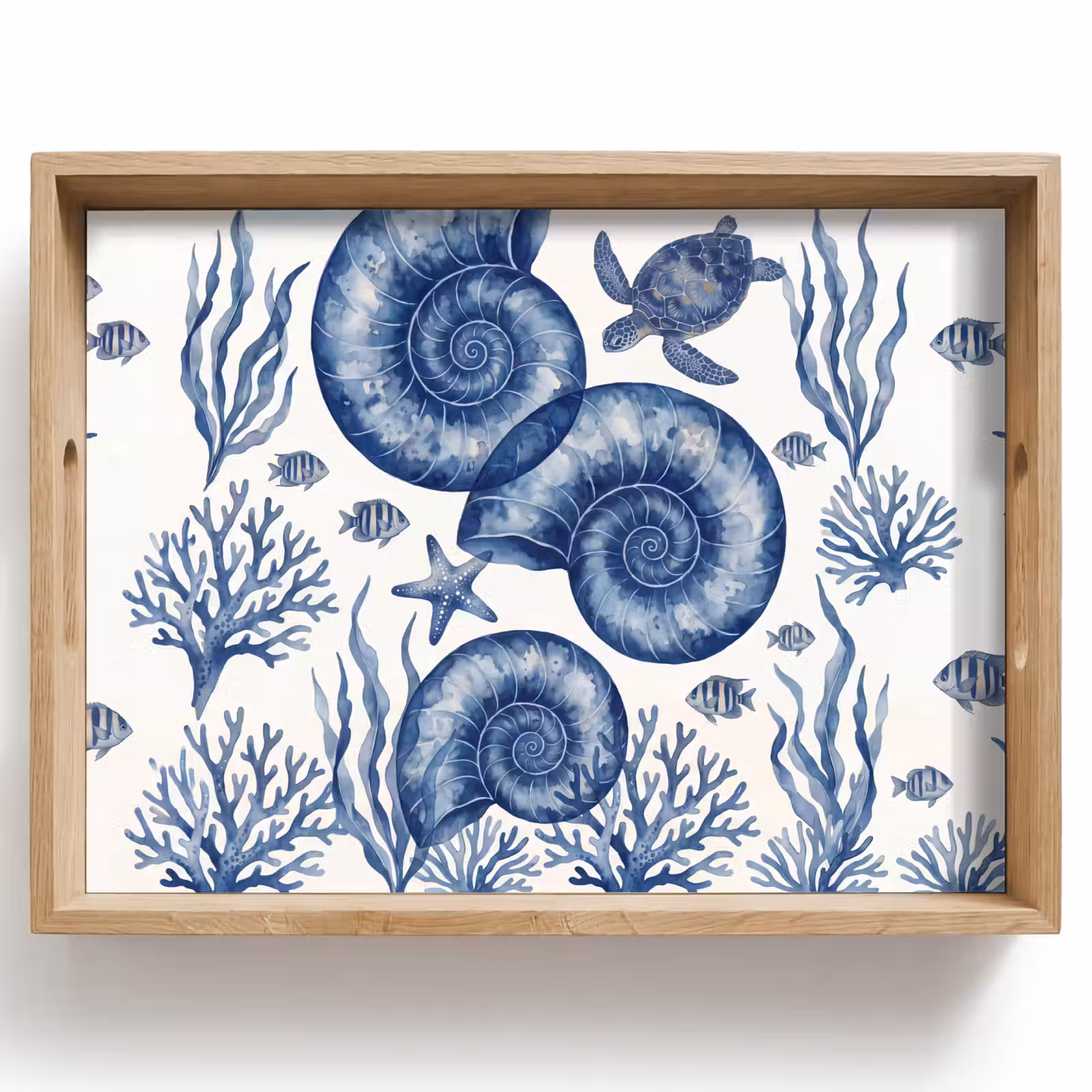 Dienblad - Schelp - Spiraal - Zeeleven - Aquarel - Blauw — 1
