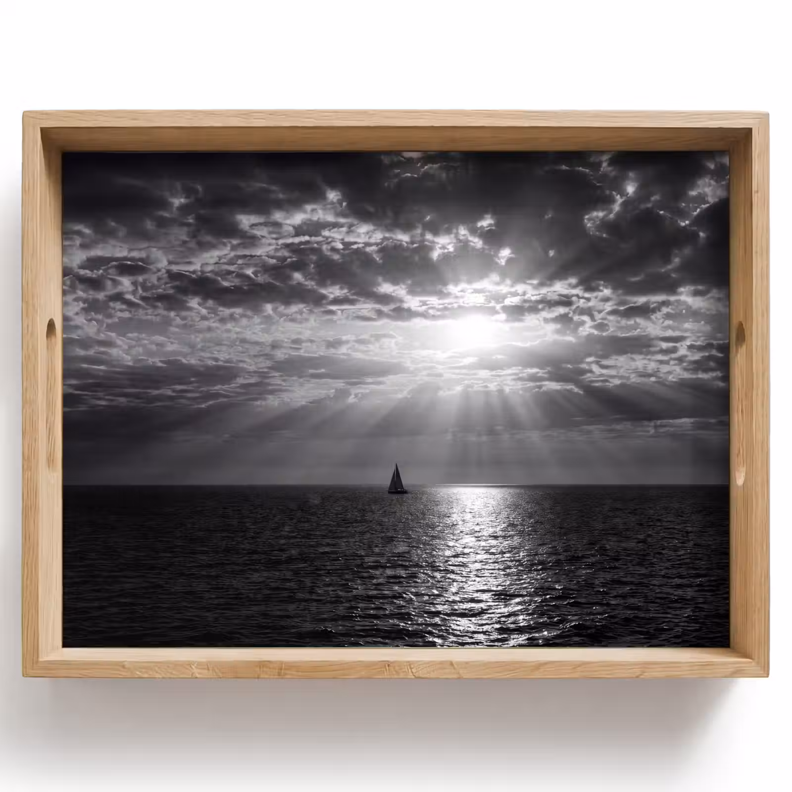 Dienblad - Water - Boot - Lucht - Natuur - Zwart-wit — 1