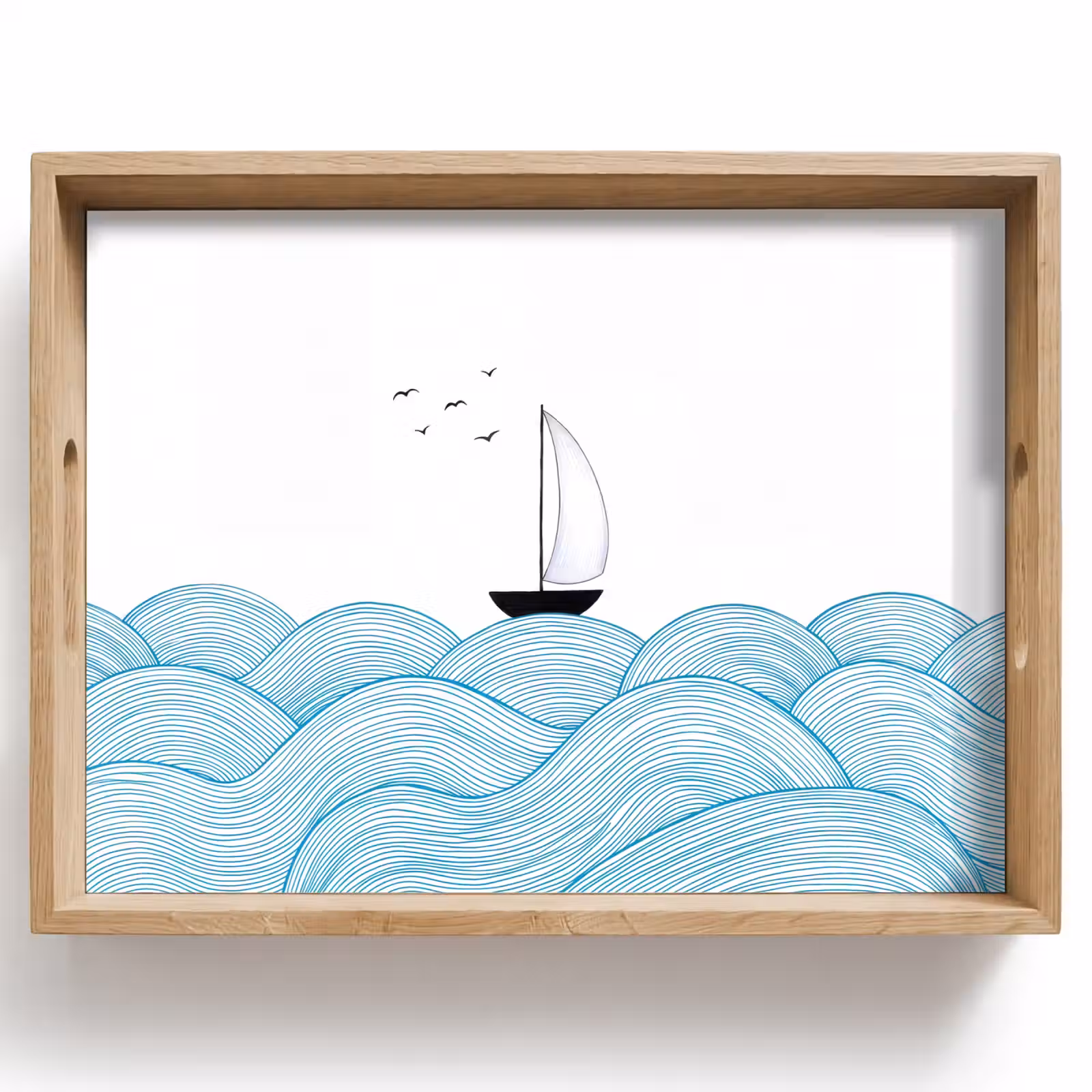 Dienblad - Zeilboot - Golven - Zee - Illustratie - Blauw — 1