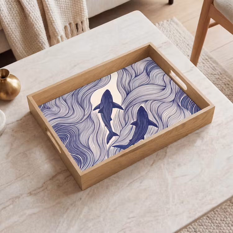 Dienblad - Vis - Oceaan - Lijntekening - Blauw - Dieren — 2