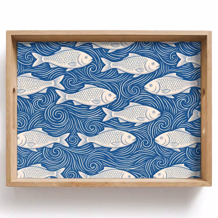 Dienblad - Vis - Water - Patroon - Grafisch - Blauw — 1