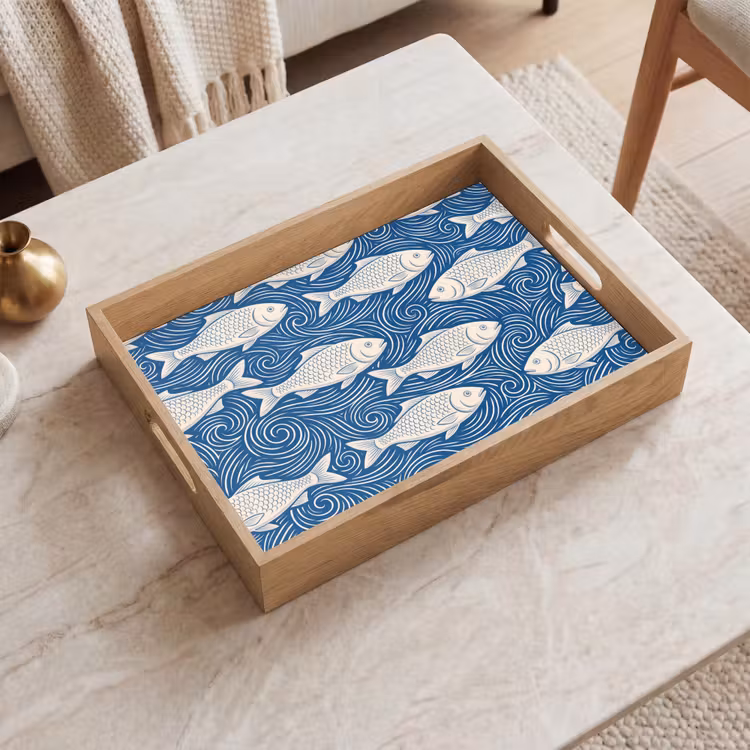 Dienblad - Vis - Water - Patroon - Grafisch - Blauw — 2